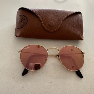 Ray-Ban Gold Sunglasses with Pink Lenses